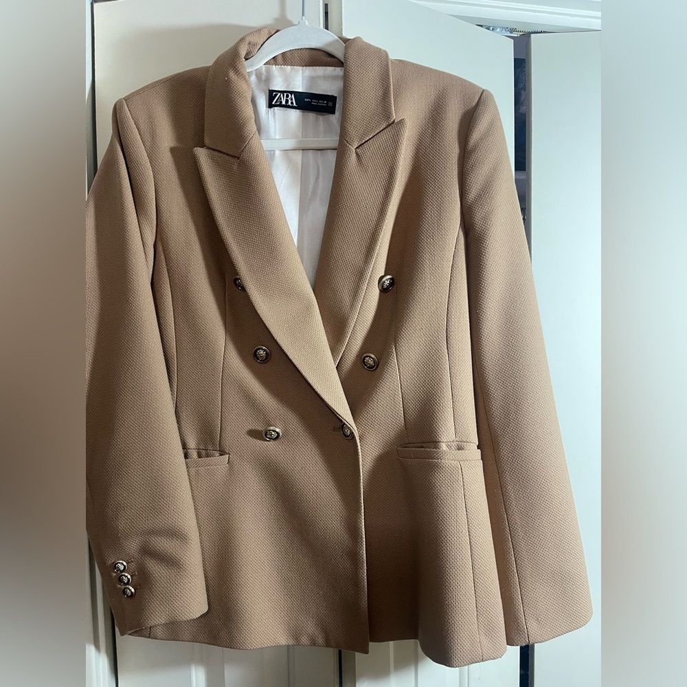 Zara Women's Double-Breasted Camel Blazer